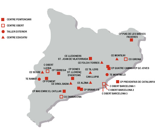 Mapa centros justicia juvenil en Cataluña
